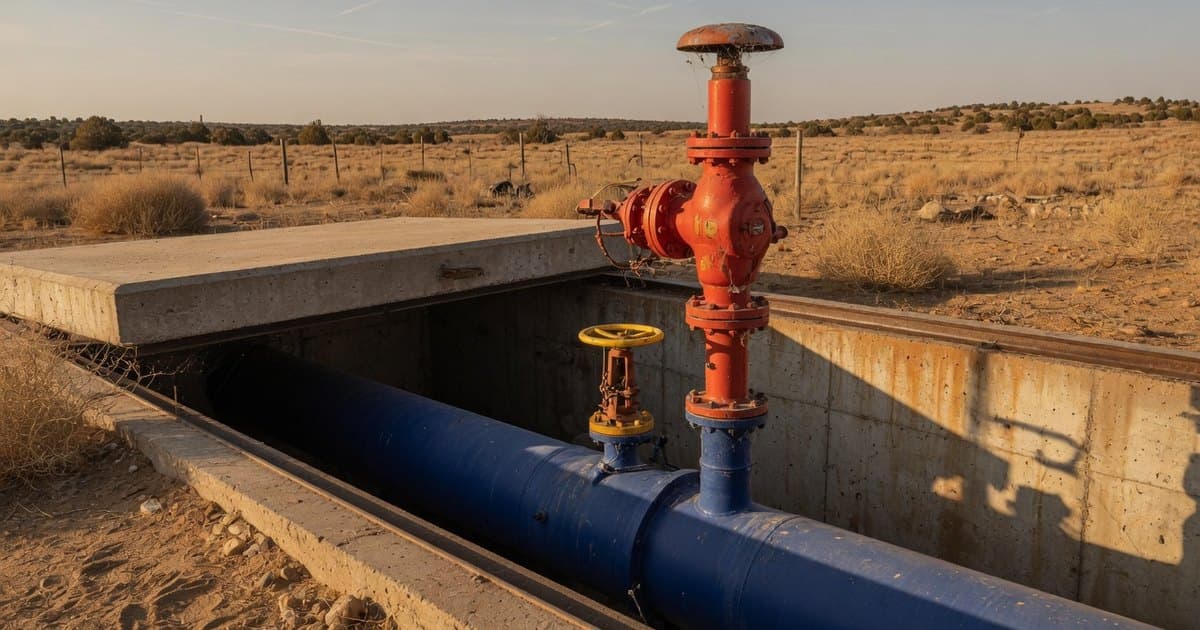 Cámara de hormigón abierta en terreno con una ventosa combinada instalada sobre una tubería de aducción