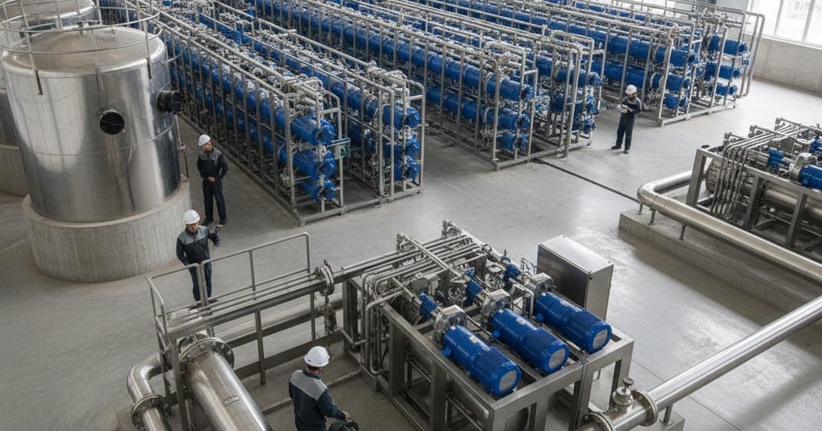 Tanques y membranas de una planta de purificación avanzada de agua reciclada