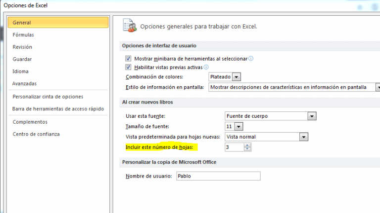 Cómo modificar el número por defecto de hojas en Excel